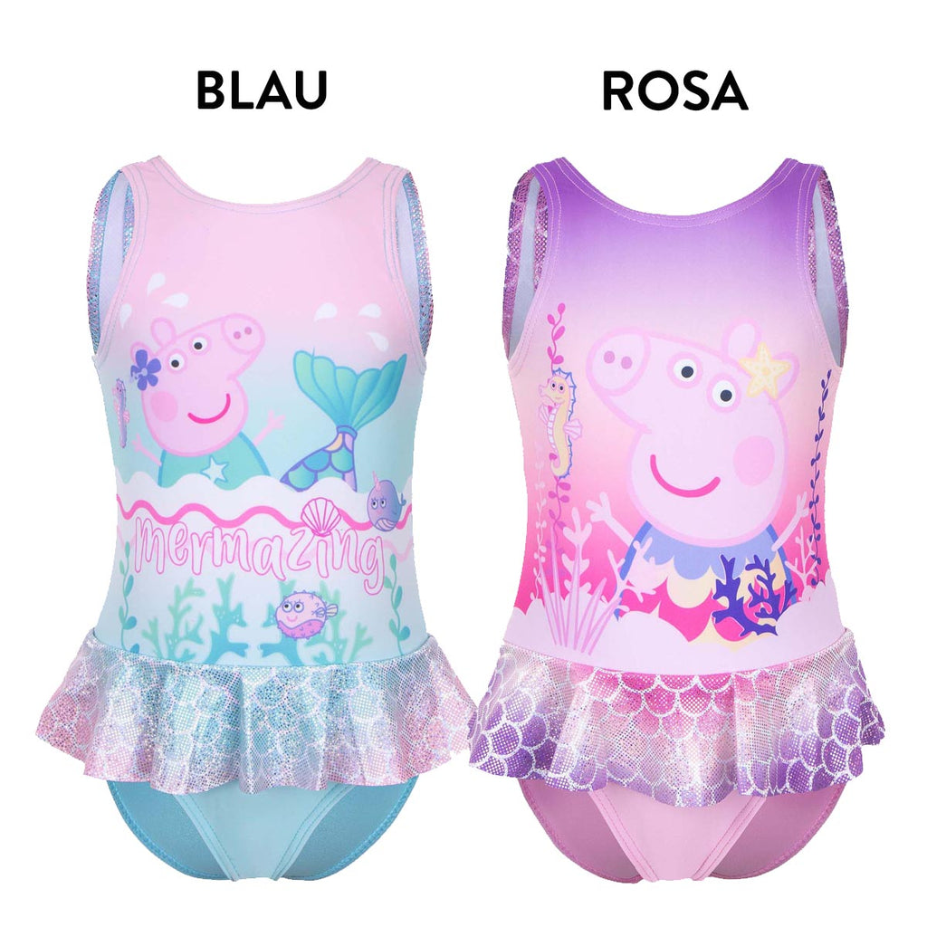 Peppa Pig Badeanzug mit Glitter und Schößchen rosa blau Mädchen