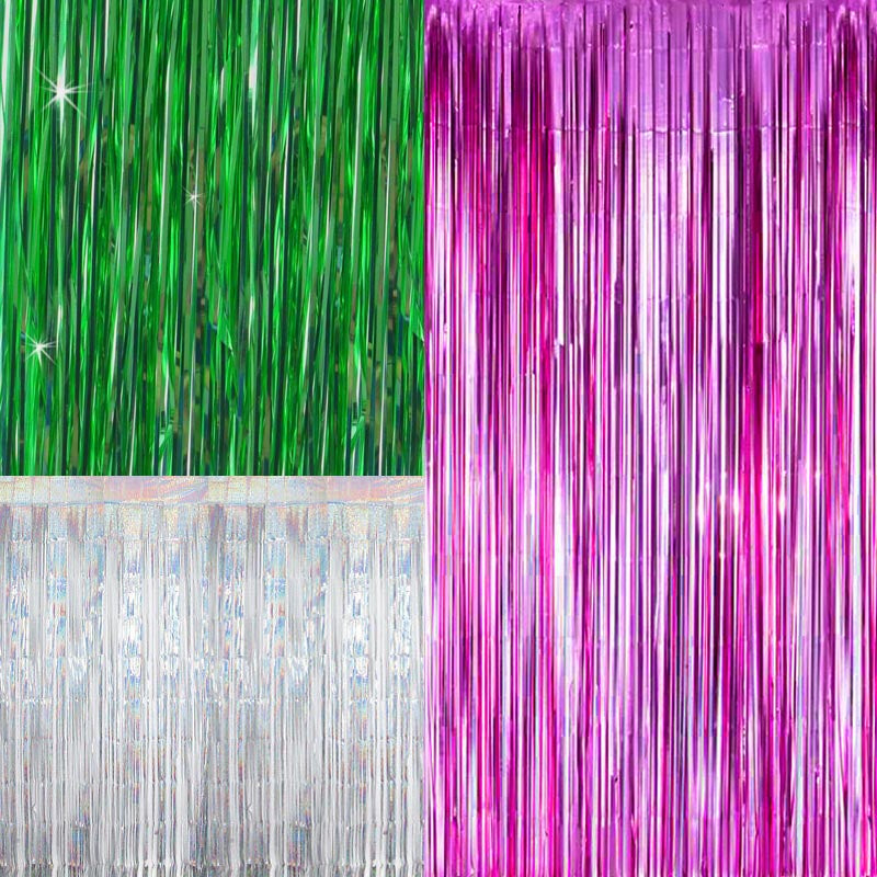 MYUPDALIN Rosa-Grün Lametta Vorhänge - Je 1x2 M (2 Stück), Für Hexen-Partys, Geburtstag, Deko-Hintergrund